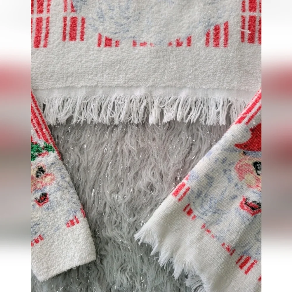 Vintage R.A. Briggs Christmas Bath Hand Towels Set 3 Santa Face Striped Fringe